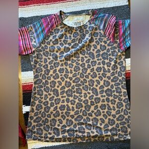 Crazy Train Leopard Print Tee with Mesh Sleeves